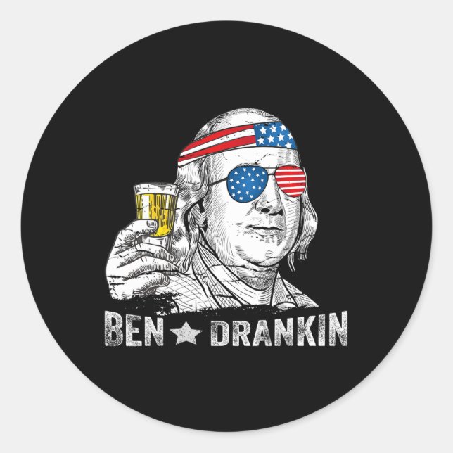 Ben Drankin - Benjamin Franklin Drinking Beer - 4t Runder Aufkleber (Vorderseite)