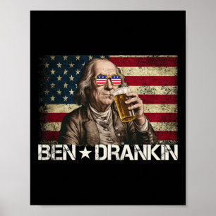 Ben Drankin Funny Beer 4. Juli Retro US-Flagge Poster