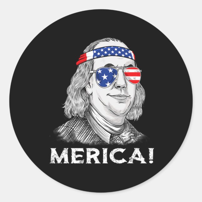 Ben Franklin Merica USA Boys Girls Kind Runder Aufkleber (Vorderseite)