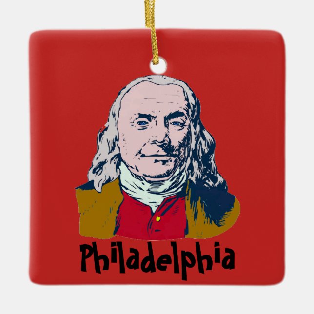 Ben Franklin, Philadelphia, fügt Text hinzu Keramikornament (Vorderseite)