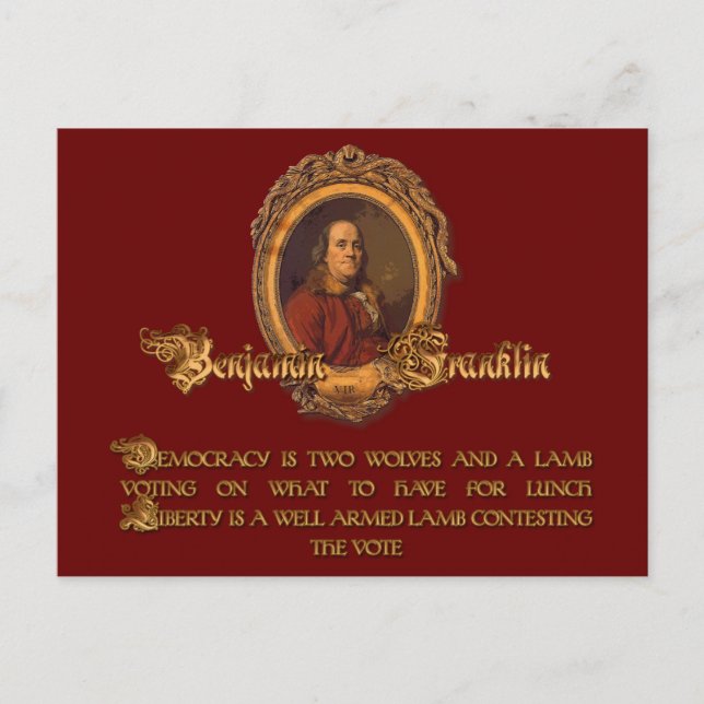 Ben Franklin Zitat: Zwei Wölfe und ein Lamm Postkarte (Vorderseite)
