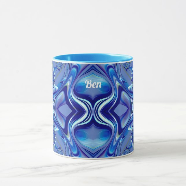 BEN ~ Zany 3D Fraktal ~ Blauer Schatten Tasse (Zentrum)