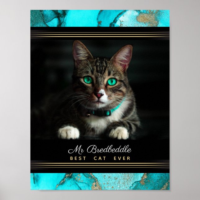 Benannt beste Katze je Foto Vorlage Aquamarin Abst Poster (Vorne)