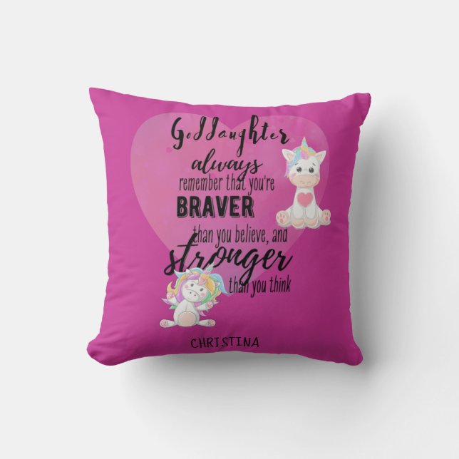 Benannt GODAUGHTER Motivierend Zitat Einhorn Rosa Kissen (Vorderseite)