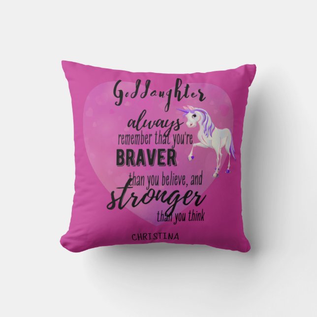 Benannt GODAUGHTER Motivierend Zitat Einhorn Rosa Kissen (Vorderseite)