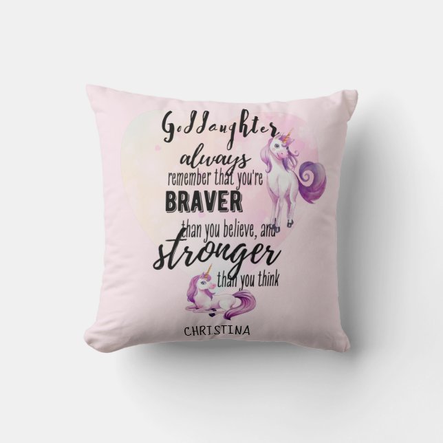 Benannt GODAUGHTER Motivierend Zitat Einhorn Rosa Kissen (Vorderseite)