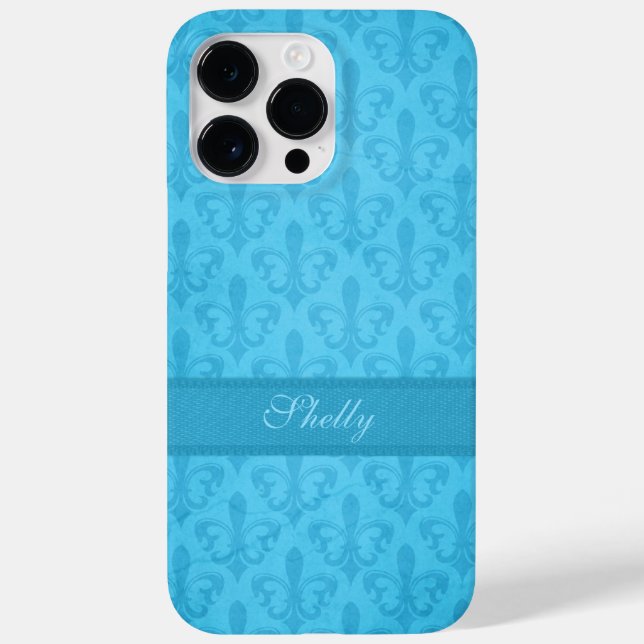 Benannt Lilie Damask blue Case-Mate iPhone Hülle (Rückseite)