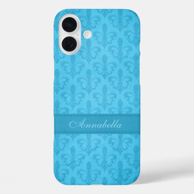 Benannt Lilie Damask blue iPhone 16 Plus Hülle (Rückseite)