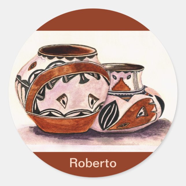 Benannt Wasserfarbe Indische Töpferei Runder Aufkleber (Vorderseite)