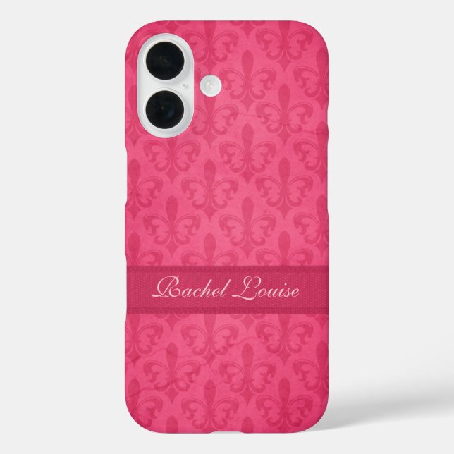 Benannte Lilie Damask rosa iPhone 16 Hülle (Rückseite)
