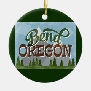 Bend Oregon Fun Retro Snowy Mountains Keramik Ornament