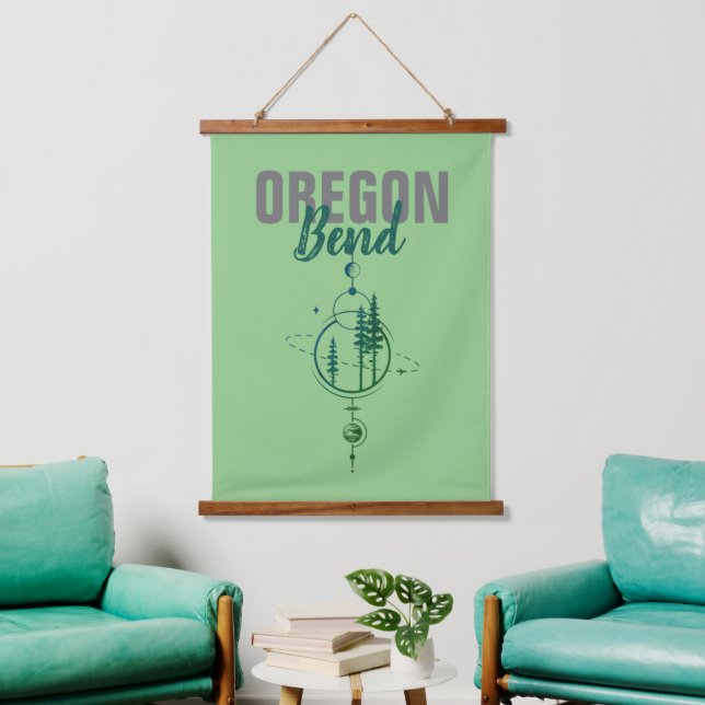 Bend Oregon Geometric Planets & Trees Wandteppich Mit Holzrahmen (Wohnzimmer)