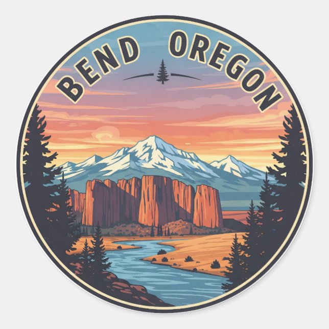 Bend Oregon Küste Reise Postkarte Runder Aufkleber (Vorderseite)