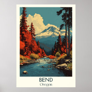 Bend Oregon Vintag River Forest Travel Kunst, Dich Poster