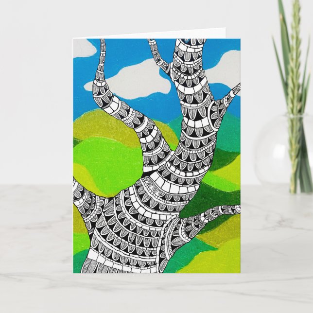 Bendy Tree Design Clouds Grassy Landscape Card Karte (Vorderseite)