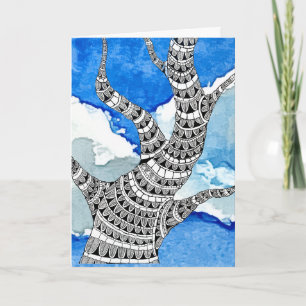 Bendy Tree Design Wolken Blauer Himmel Grußkarte Karte