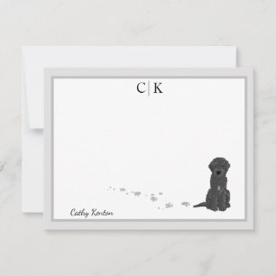 Bene the Labradoodle Hund Grau-Grenze Monogramm Mitteilungskarte