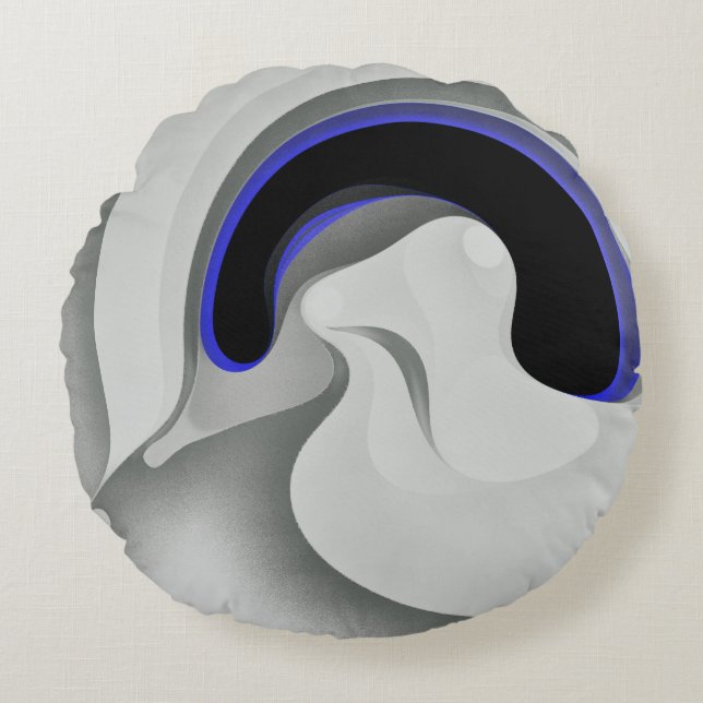 Beneath the Blue: Abstract Gray, Black & Blue Rundes Kissen (Vorderseite)