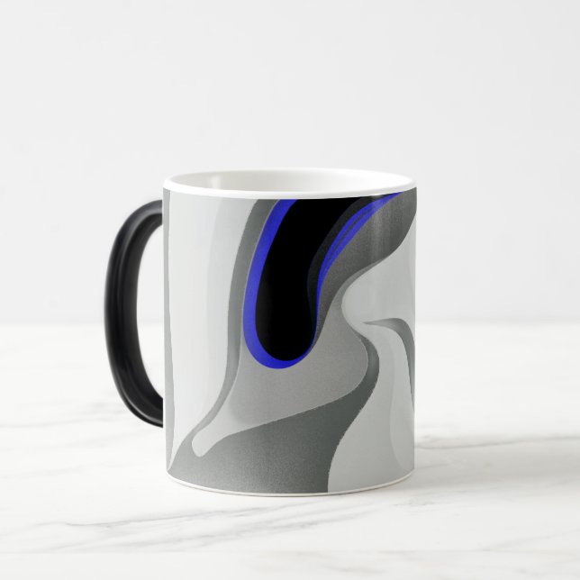 Beneath the Blue: Abstract Gray, Black & Blue Verwandlungstasse (Vorderseite Links)
