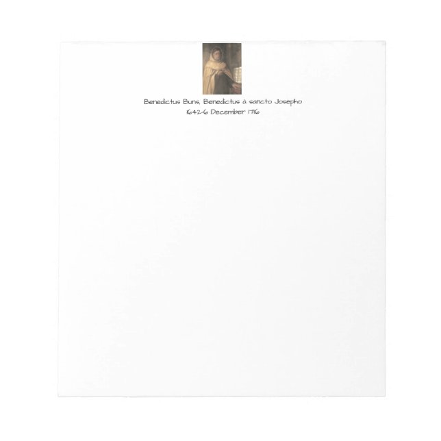 Benedictus Buns, Benedictus à sancto Josepho Notizblock (Vorderseite)