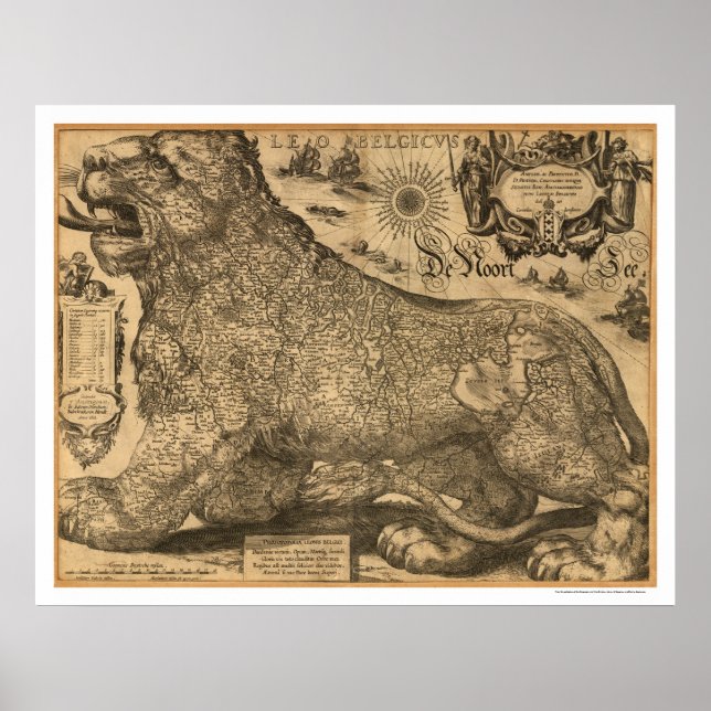 Benelux Leo Belgicus Karte Europas 1611 Poster (Vorne)