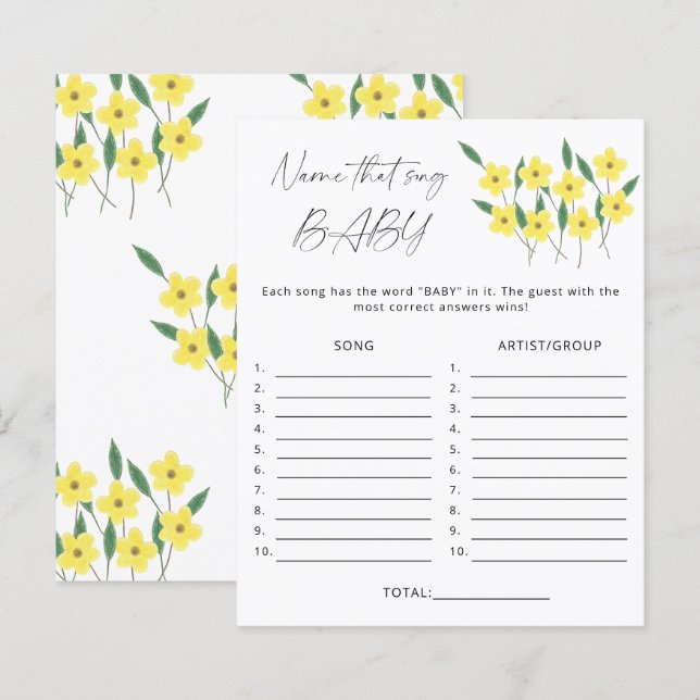 Benennen Sie das Lied Baby Dusche Wildblumen (Vorne/Hinten)