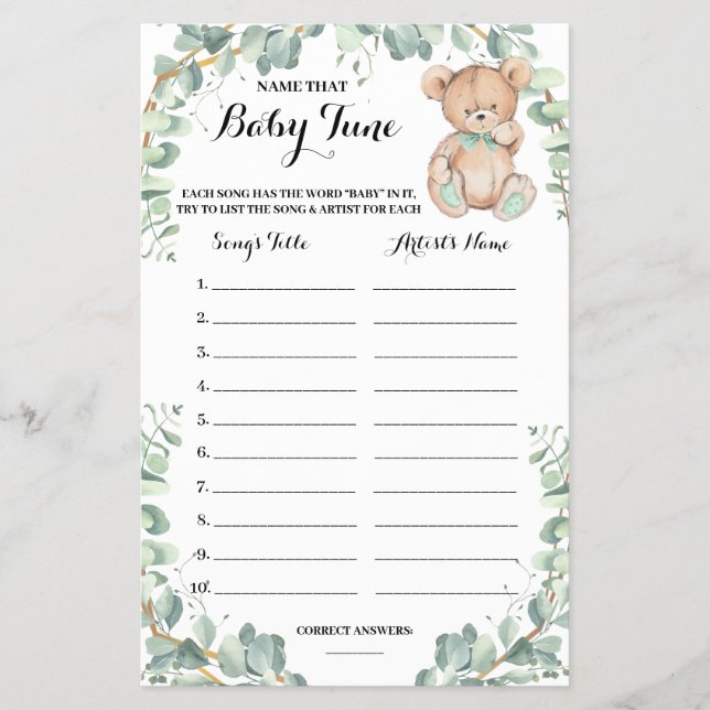 Benennen Sie die Baby Tune Bear Greenerity Duwer G Flyer (Vorne)