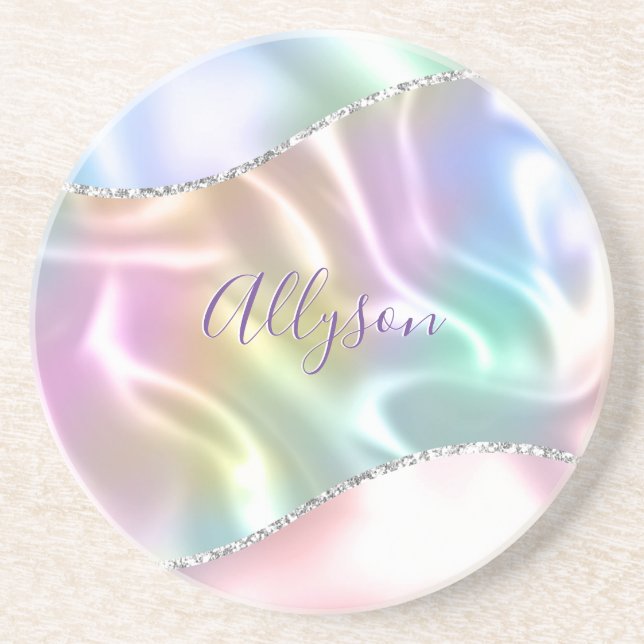 Benennen Sie Lila Skript, Iridescent Wave Getränkeuntersetzer (Vorne)