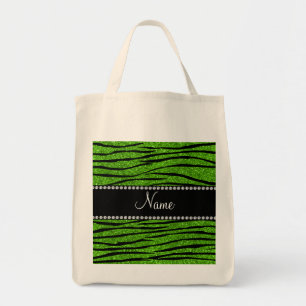 Benennen Sie Neon Green Glitzer Zebra Streifen Tragetasche