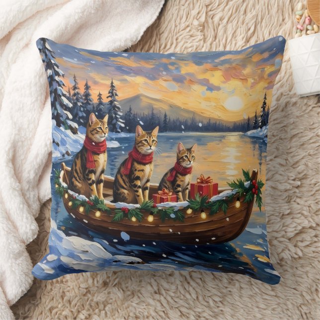 Bengal Cat Christmas Boat Holiday Kissen (Decke)