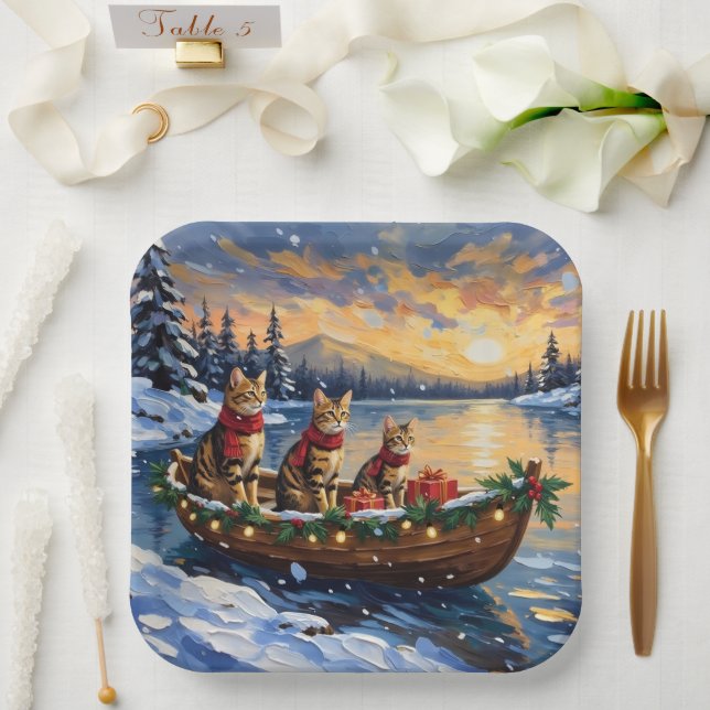 Bengal Cat Christmas Boat Holiday Pappteller (Hochzeit)