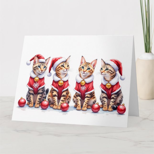 Bengal Cat Christmas Dress Santa Hat Karte (Vorderseite)