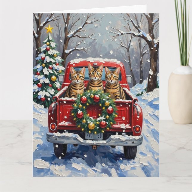 Bengal Cat Christmas Red Truck Holiday Karte (Vorderseite)