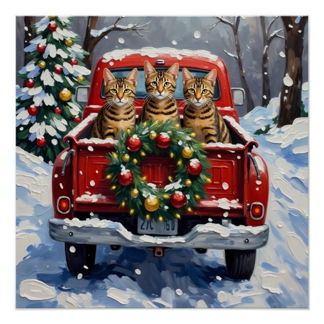 Bengal Cat Christmas Red Truck Holiday Poster (Vorderseite)
