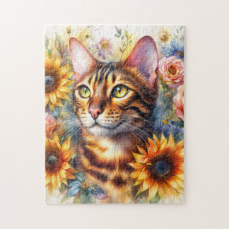 Bengal Cat Floral Watercolor
