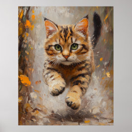 Bengal Cat Leaping Through Autumn Whispers Poster