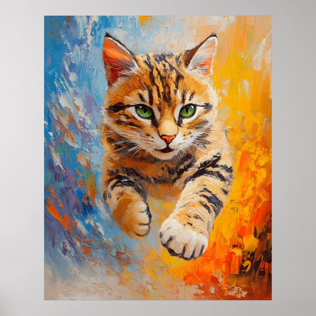 Bengal Cat Leaping Through Fire and Ice Poster (Vorne)