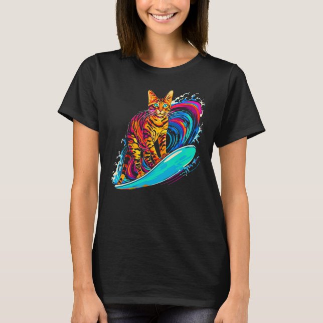 Bengal Cat Surfer T-Shirt (Vorderseite)