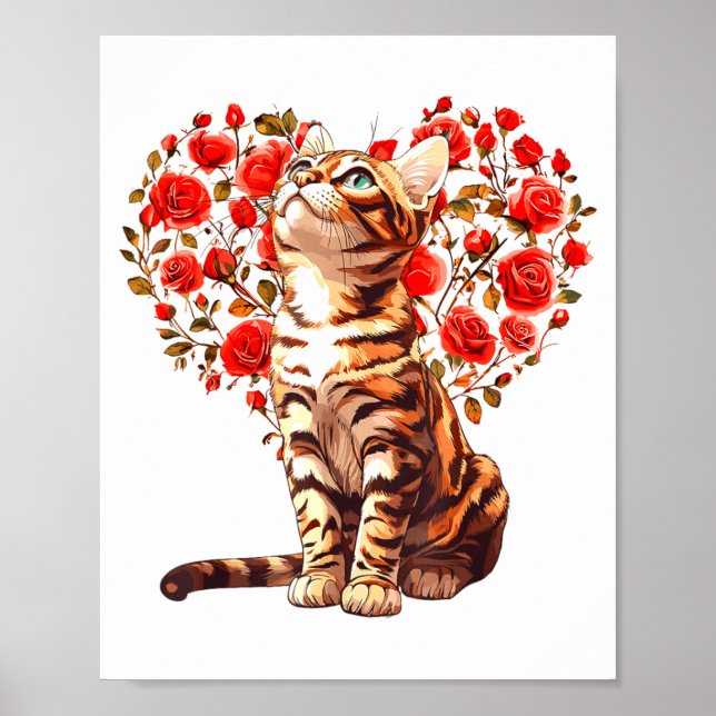 Bengal Cat Valentines Day Floral Heart Design For  Poster (Vorne)