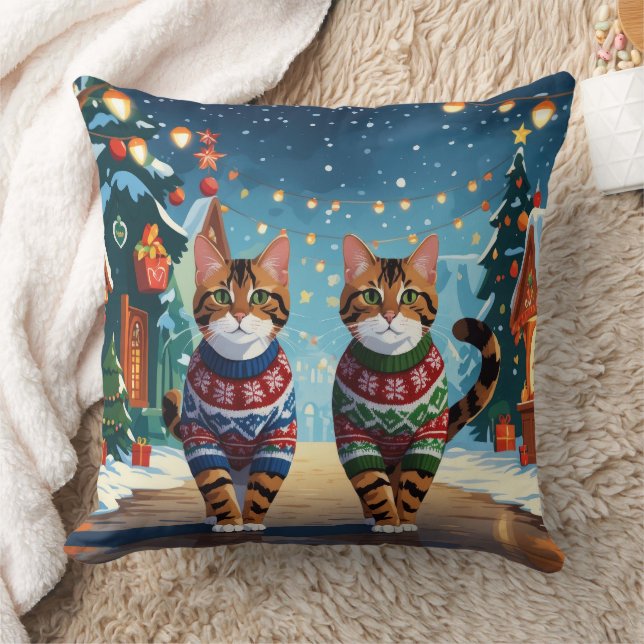 Bengal Cats Christmas Snow Holiday Kissen (Decke)