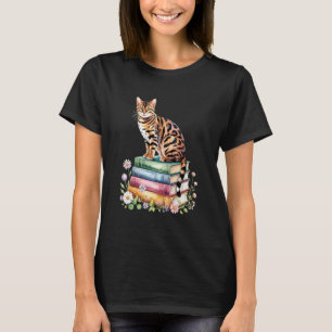 Bengal-Katze Bücherwurm Blumen Buch Lesebücher T-Shirt