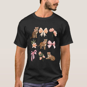 Bengal-Katze Coquette Toile Vintage Schleife Rosen T-Shirt
