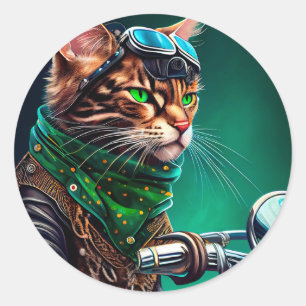 Bengal-Katze fährt Fahrrad am St. Patrick's Day Runder Aufkleber