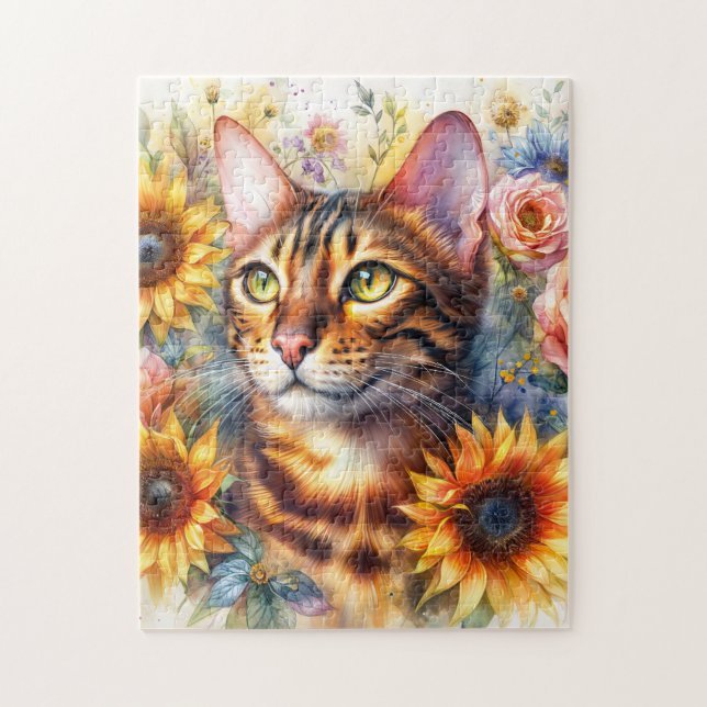 Bengal-Katze Florale Wasserfarbe (Vertikal)