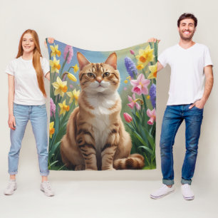 Bengal-Katze-Frühlingsblumen-Gemälde Fleecedecke