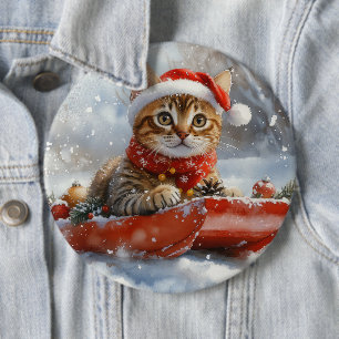 Bengal-Katze im Schlitten Lass es schneien Weihnac Button