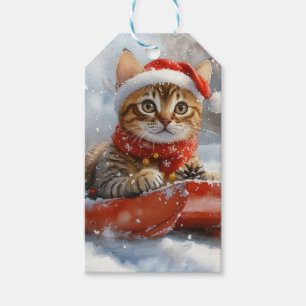 Bengal-Katze im Schlitten Lass es schneien Weihnac Geschenkanhänger