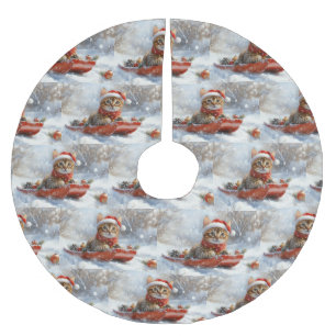 Bengal-Katze im Schlitten Lass es schneien Weihnac Polyester Weihnachtsbaumdecke