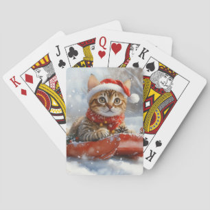 Bengal-Katze im Schlitten Lass es schneien Weihnac Spielkarten