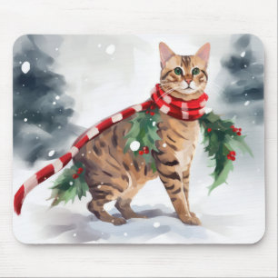 Bengal-Katze im Schnee Weihnachten  Mousepad